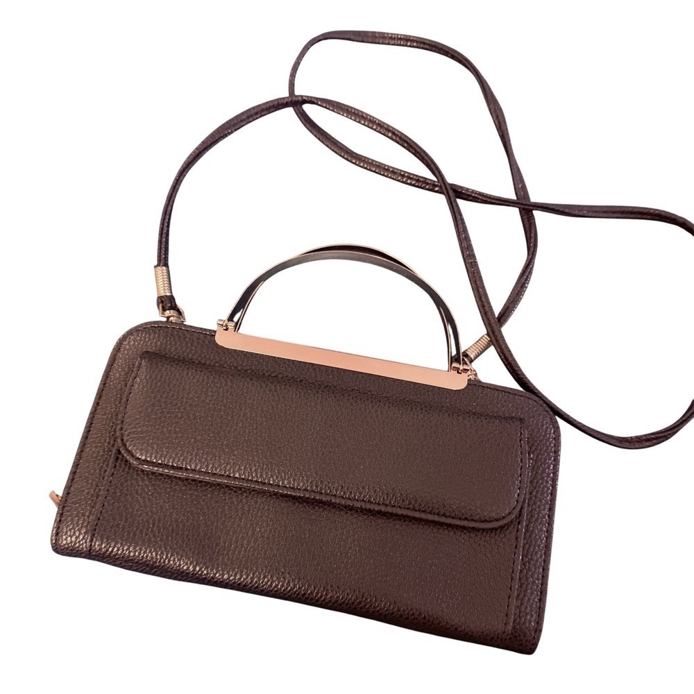 Convertible‎ Crossbody Clutch with Handle, Black Faux Leather, Wallet